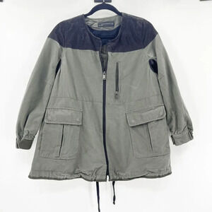 Zara Outdoor‎ Jacket Women's Size S Olive Green Black Full Zip 100% Cotton